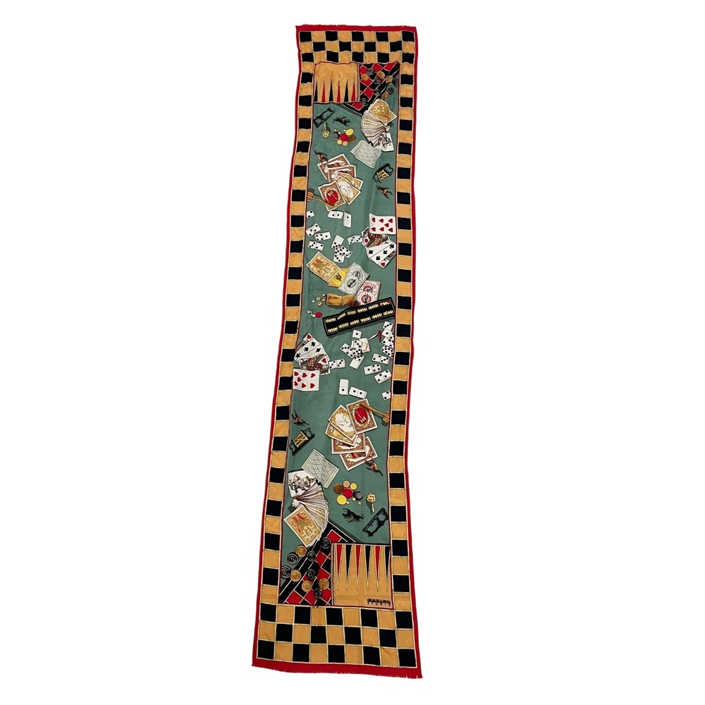 Oscar de la Renta Studio Scarf Green Novelty Playing Cards Backgammon Oblong